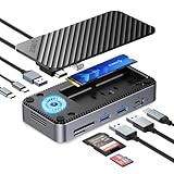 ORICO 10-IN-1 M.2 ドッキングステーション 10Gbps M.2 SSD外付けケース付きUSB ハブ M.2 NVMe/SATA両対応、4K@60Hz/10Gbps/5Gbps USB ポート/イーサネット/SD/TF3.0 冷却ファン付き Windows/Mac/Dell/HP対応
