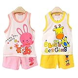 ハイキングフライ(Hikfly) 二組 ベビー服男の子女の子 赤ちゃん柔らかい綿ツーピースノースリーブ袖无しTシャツ ベスト＆ショートパンツ セット(動物) (12-18ヶ月, 女の子)