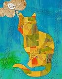 Green Leaf Art Cat on Blue Canvas Art [並行輸入品]