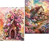 Amyaker ダイヤモンドアート キット 四角いビーズ 全面 2個セット ダイアモンドビーズ絵画キット DIY 手作り絵画 モザイクアート 5D モザイクアート ダイヤモンド塗装 全面貼り付けタイプ 30x40cm 花の家