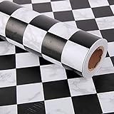 FUT(エフュ ト) クール黒と白の格子縞PVC自由裁断はがせるDIY壁紙シール　リビング/和室/店舗/会社/オフィスにおしゃれ貼付シールタイプウォールステッカー幅45cm*長さ1000cm