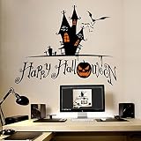 Dnven (28"w X 22"h) Happy Halloween Spooky Cemetery Castles Bats Tomb Pumpkin Face Wall Decals Windo