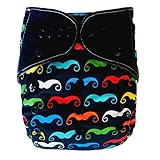 Charcoal Bamboo AIO All In One Cloth Diaper with Pocket (Mustache) by Ecoable