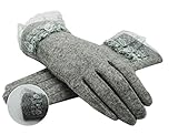 Greenery Fashion New Soft Warm Cashmere Wool Gloves Winter Hand Warmer Mitten With Lace Decoration f