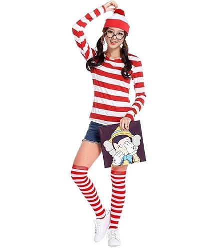 Smiffys Where's Wally? Wenda Costume, Red & White : Smiffys