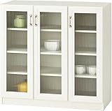 カップボード [ART-9090-3G] 【食器棚/可動棚/木目柄/ガラス】