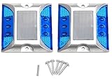 Kasamy 6 LED 道路 鋲 路肩 標 誘導 灯 ソーラー 充電 式 セット （ 青 点滅 2個 + 固定用 ビス 5本 ）