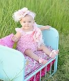 美ロンパース&フラワーファーレースヘッドドレス&レッグフラワーバンド☆ベビーピンクカラー他のベビーと一歩差がつくオシャレ上級セットコーデ☆海外デザインならではの美しい色合いがこだわり派のママに選ばれて