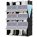 Pexfix　シューズラック　下駄箱　組み立て式　シューズボックス　二足入れても余裕　靴棚　玄関収納　14段靴箱　ブーツ収納可能　耐久性　2列12ラック　ブラック