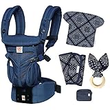 最新 エルゴ 抱っこ紐　Ergobaby（エルゴベビー）OMNI360 cool air/クールエア （ヘッドサポート＋よだれパッド＋うさみみ（歯固め）付）【正規代理店2年間保証付】 (ミッドナイトブ
