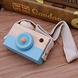 ブルー木製トイカメラKidsクリエイティブネックHangingロープトイ写真小道具ギフト