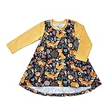 mioim ベビー服 ワンピース ドレス 女の子 可愛い キツネ 花柄 長袖 プリント 無地 春秋 おしゃれ カジュアル インナーシャツ (90CM)