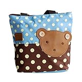 [クマ-スカイブルー] Blanchoアップリケ キッズ ファブリック アート ミニ ショッパーバッグ/トートバッグ-Sサイズ（Ｈ19.81㎝*Ｌ23.88 ㎝*Ｗ9.4㎝）