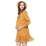 「楽々セレクトショップ」レディース フェミニン 楽ちん ゆったり マタニティ シンプル 花柄 体系 カバー スリム ワンピース　マキシ丈 ワンピース 春　秋 長袖 膝丈 (ＸＬ, イエロー)