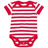 (ベイビーバグズ) Babybugz ベビー・赤ちゃん用 ボーダー しましま 半袖ボディースーツ ロンパース スリープスーツ ベビー肌着 パジャマ (6-12ヶ月) (レッド/ウォッシュドホワイト)