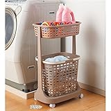 キャスター付きランドリーラック 幅48.5cm×奥行34cm 脱着式バスケット収納 日本製 ブラウン