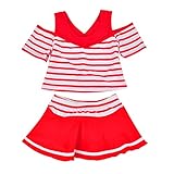 水着 子供 女の子 女児 幼児 セパレート 2点セット ストライプ キッズ 110cm(レッド, M(105-115))