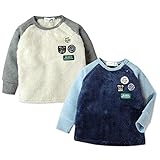 (ネイビー/90cm)ベビー服 男の子 トレーナー 長袖 フリース切替 裏起毛 無地 ワッペン装飾 スナップボタン 男児 ベビー