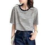 [Wowcarbazole] ｔシャツ レディース 半袖 ボーダー 夏ｔシャツ クルーネック 綿 カジュアル 快適 可愛い カットソー ストライプ