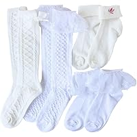 [box408] 靴下 キッズ 女の子 フォーマル 白 無地 ハイソックス ショートソックス 4足セット 13-15cm 16-18cm 19-21cm