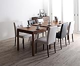 片手でらくらく伸長スライド式ダイニング7点セット 天然木 【伸縮テーブル(幅135-235cm)1＋チェア6】 (チェア：ブラック2脚×ホワイト4脚)