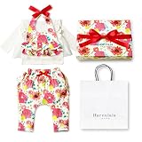 Haruulala Japan(ハルウララ) 出産祝い 女の子 オーガニックベビー服3点セット (スタイトップス パンツ) (ロング＿紙袋付き, 愛の詩)