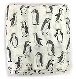 【Angelicate】ベビー モスリン ガーゼ 2重 おくるみ ガーゼケット ブランケット ひざ掛け 115×115 選べるデザイン (ペンギン)