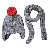 【ANION】赤ちゃん 子供用 ニット帽子 スカーフ マフラー セット かわいい ベビー　キッズ 2点セット防寒 冬 誕生日 お祝い 七五三 プレゼント 公園 お出かけ お散歩 5色選べる （1~3歳