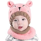 (ビグッド)Bigood かわいい ベビー 帽子+マフラー2点セット 赤ちゃん ニットキャップ 耳付き ネックウォーマー 秋 冬 防寒 ニット帽子 暖かい お出かけ（ピンクC）