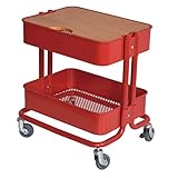 キッチン収納 2段キッチンワゴン 天板付きワゴン キャスター付き サイドテーブル スチールラック ベビーワゴン カラー6色 (レッド)