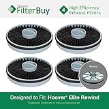 4 - Hoover Elite Rewind Exhaust Filters, Part 59157014. Designed by FilterBuy to fit ALL Hoover Elit