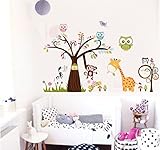 Jessie&letty Jungle Zoo Animal Tree Giraffe Monkey Owl Wall Stickers Decal for Kids Room Nursery Dec