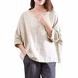 Plojuxi Tシャツ レディース 長袖 七分袖 リネン 無地 トップス ブラウス カットソー スポーツ おしゃれ 大きめ シンプル カジュアル おおきいサイズ 夏秋 ファション かわいい 通勤 通