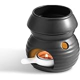 ComSaf アロマポット 陶器 茶香炉 アロマキャンドルホルダー キャンドルバーナー アロマバーナー アロマディフューザー マット ブラック