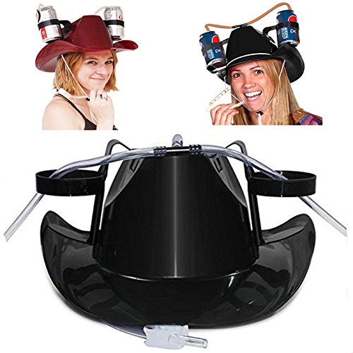 Beho IPRee R怠惰な飲み物のヘルメットを飲むビールコーラコーラソーダカウボーイハットラウンジストローキャップキャンプバーベキューパーティー - 黒
