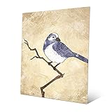 Little Birdieブルーベル:ライン図面上のブルー鳥のツリーブランチにTan &ベージュ壁アートプリント 16x20 AML0000046MTL16X20XXX