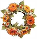 エルアーツ 造花 ヌヴェールローズリース 直径23cm・花径4~7cm オレンジ E3691-07