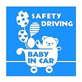 デザイン工房ＳＩＧＮＳ 車ステッカー Baby in car 8 綺麗にはがせる 車 ステッカー 熊 風船 ベビーカー スカイブルー