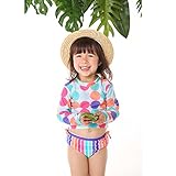 BABY ONE™ （ベビーワン）キッズ水着　長袖　ショートパンツ2点セット　　四色バブル柄　 夏新作　女の子　可愛い 速乾 紫外線カット (100#)