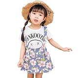 YY-Natuhi ベビー服 子供服 女の子 ｔシャツ ワンピース 二点セット サロペット スカート 花柄 半袖 春夏 可愛い キッズ 新生児 赤ちゃん カジュアル ブラウス 通園 通学 (100cm
