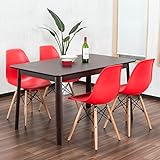 【イームズダイニング5点セット 体に馴染むイームズチェア(木脚 DSW) 4人用】 お洒落なデザイナーズ食卓セット(チャールズ・レイ・イームズ) 落ち着いたテーブル130×80cm (レッド色)