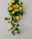 RaiFu 造花 人工バラ ウェディング造花 可愛い バラの造花 壁掛け籐（蔓）装飾まり ロマンチック人造飾り花 かわいい模造吊り花 家居インテリア 作り花濃いピンク 黄