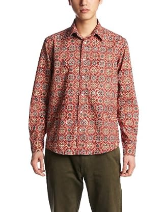 Print Pattern Straight Collar Shirt Made in India 111-11-3538: Wine Print Pattern Straight Collar Shirt Made in India 111-11-3538: Wine