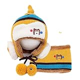 Youth Dream(ユースドリーム）かわいいＭ字柄　キッズ用ニット帽+キッズマフラー　裹起毛　　防寒　赤ちゃん用(イエロー）