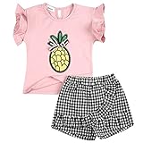 Cutelove 子供服 Tシャツ Tシャツ＆パンツ 上下セット 可愛い パイナップル柄 半袖 ショートパンツ 格子柄 女の子 赤ちゃん 夏 カジュアル