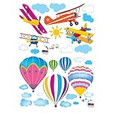 Airplanes & Hot Air Balloons Wall Sticker Kids Nursery Peel and Stick Removable Vinyl Wall Decals [並