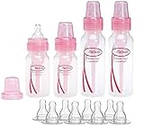 Dr. Brown's Pink Bottles (2 - 8 Oz Bottles) and (2 - 4 Oz Bottles) and 8 - Level 2 Nipples by Dr. Br