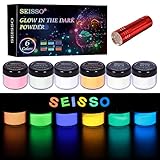SEISSO 夜光パウダー 超発光 蛍光パウダー 蓄光パウダー 6色セット 蓄光顔料 高輝度 長時間 夜光 蛍光 暗い顔料 120gの発光顔料 各色20g /0.7oz入り パーティー ハロウィーン ネイルアート 手芸 工芸品 素材 材料 レジン ネイルアート パーツ 懐中電灯付く
