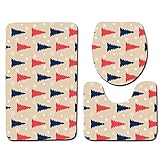 TOPmountain Christmas 3Pcs/Set Bathroom Mat Toilet Cover Rug Geometric Pattern Anti-Slip Carpet Xmas