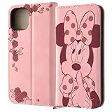 イングレム iPhone 15 ケース ディズニー 手帳型レザーケース Raffine ミニーマウスとローズ